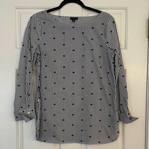 Talbots Black and White Striped Blouse